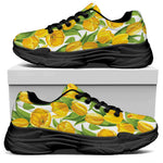 Yellow Spring Tulip Pattern Print Black Chunky Shoes
