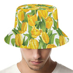 Yellow Spring Tulip Pattern Print Bucket Hat