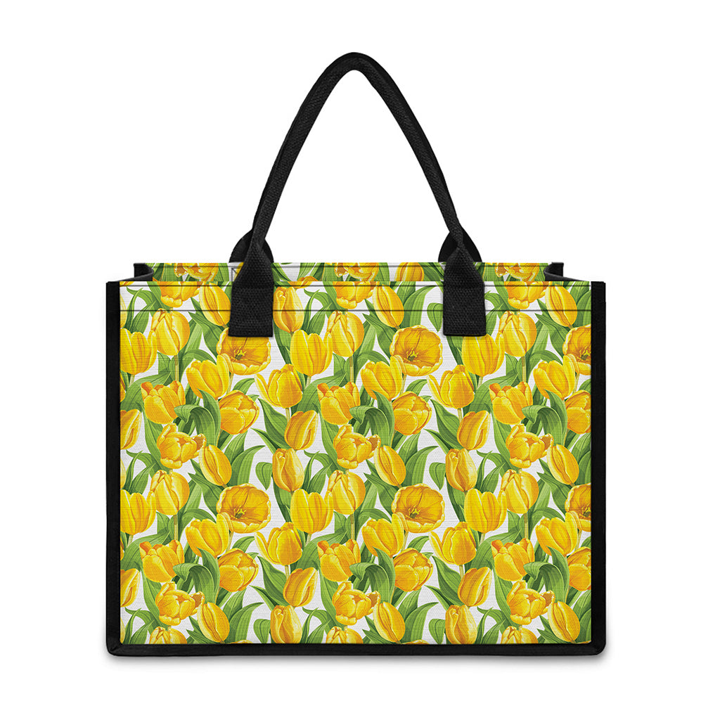 Yellow Spring Tulip Pattern Print Canvas Tote Bag