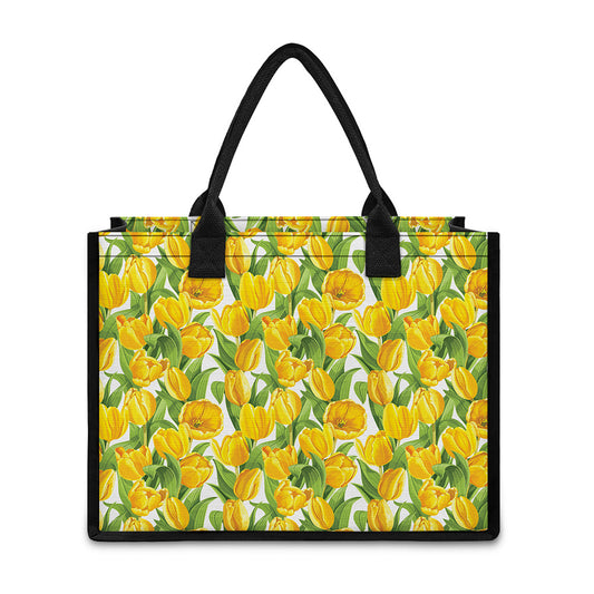 Yellow Spring Tulip Pattern Print Canvas Tote Bag