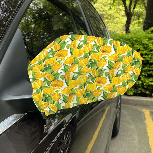 Yellow Spring Tulip Pattern Print Car Side Mirror Covers