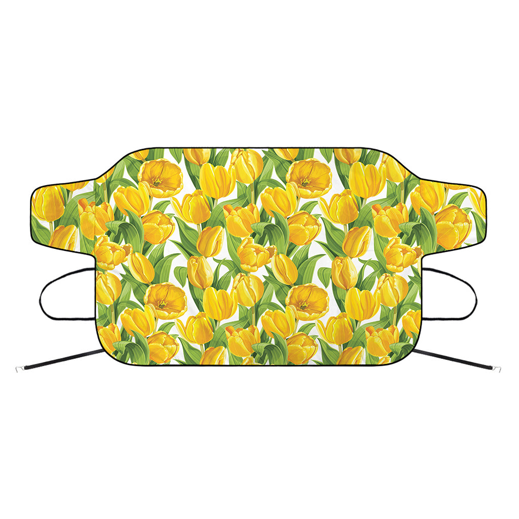 Yellow Spring Tulip Pattern Print Car Windshield Snow Cover