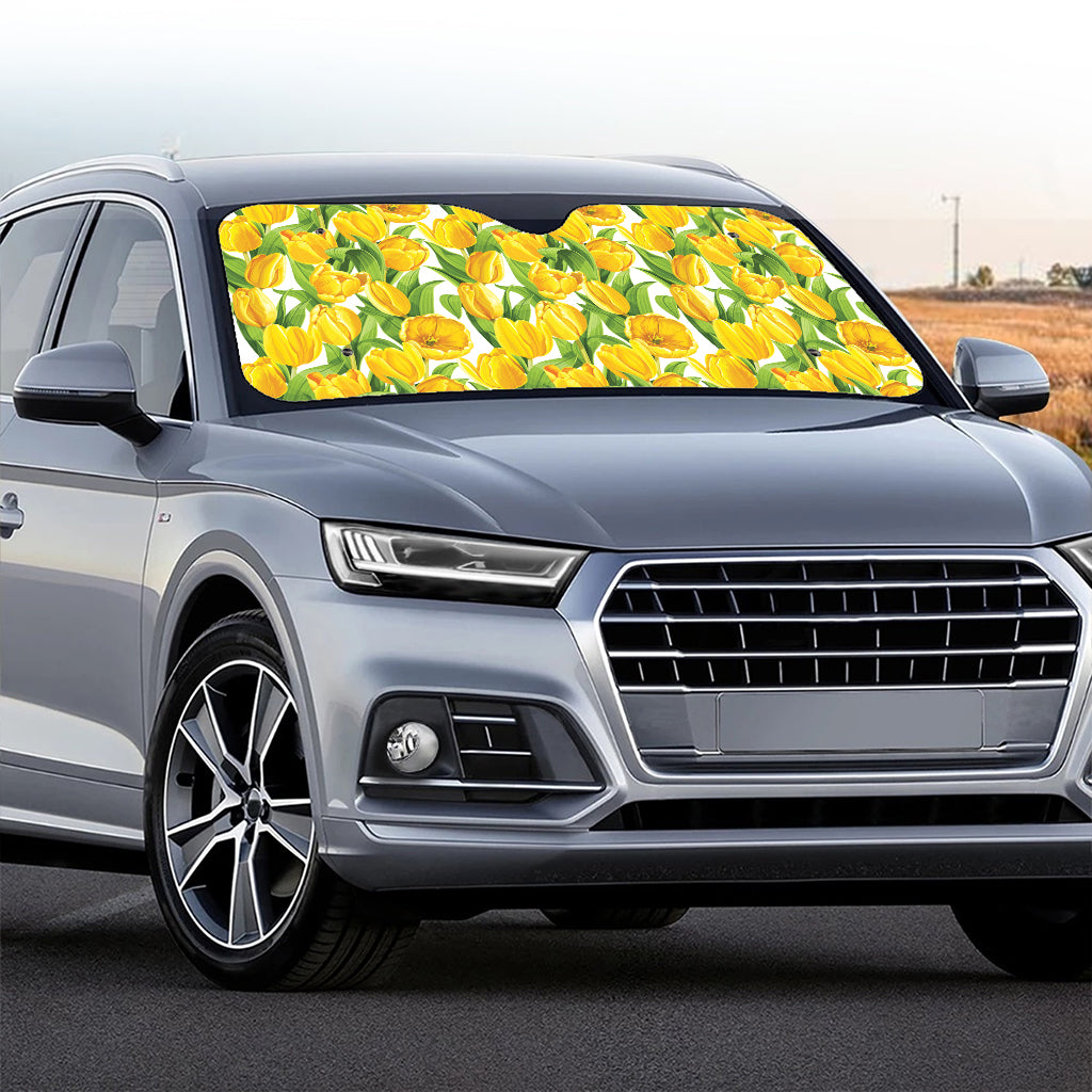 Yellow Spring Tulip Pattern Print Car Windshield Sun Shade