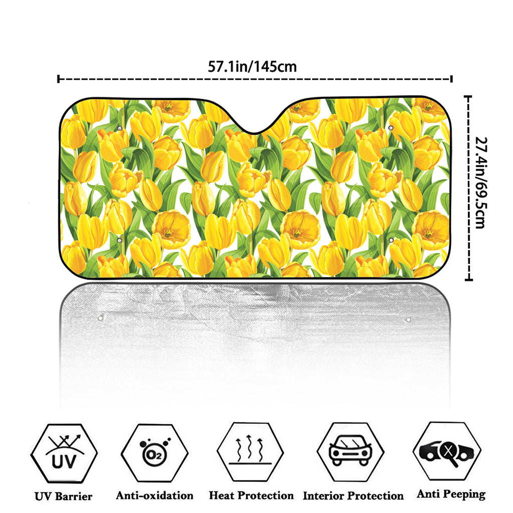 Yellow Spring Tulip Pattern Print Car Windshield Sun Shade