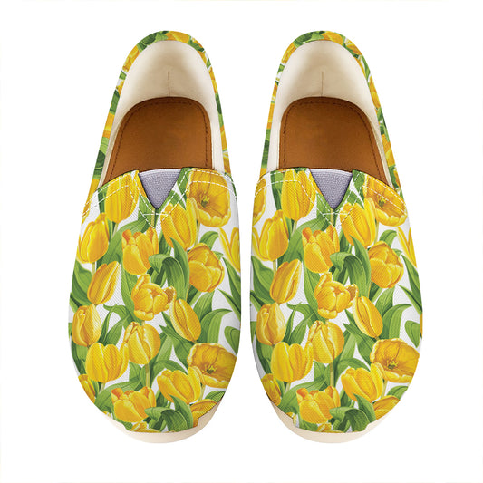Yellow Spring Tulip Pattern Print Casual Shoes