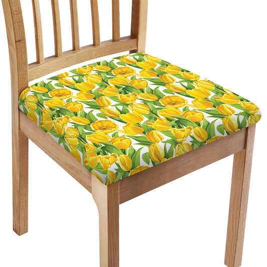 Yellow Spring Tulip Pattern Print Chair Cushion Cover