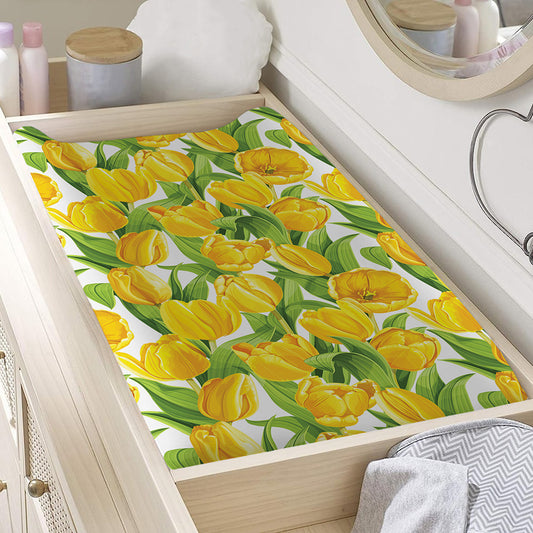 Yellow Spring Tulip Pattern Print Changing Pad Cover