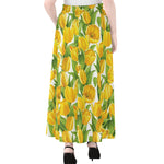 Yellow Spring Tulip Pattern Print Chiffon Maxi Skirt