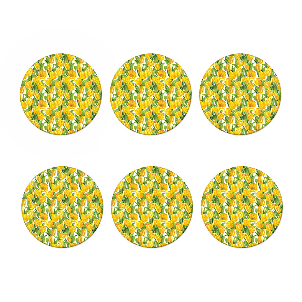 Yellow Spring Tulip Pattern Print Coaster Set