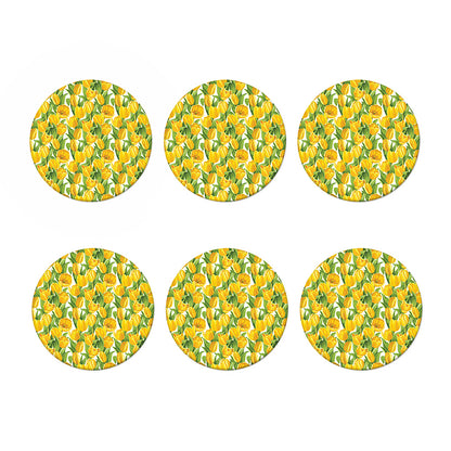 Yellow Spring Tulip Pattern Print Coaster Set