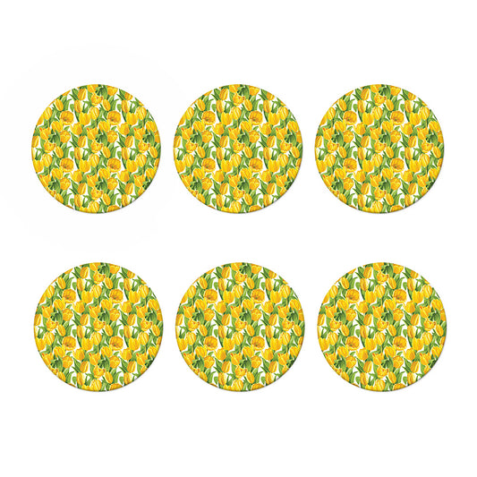 Yellow Spring Tulip Pattern Print Coaster Set