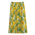 Yellow Spring Tulip Pattern Print Cotton Front Slit Maxi Skirt