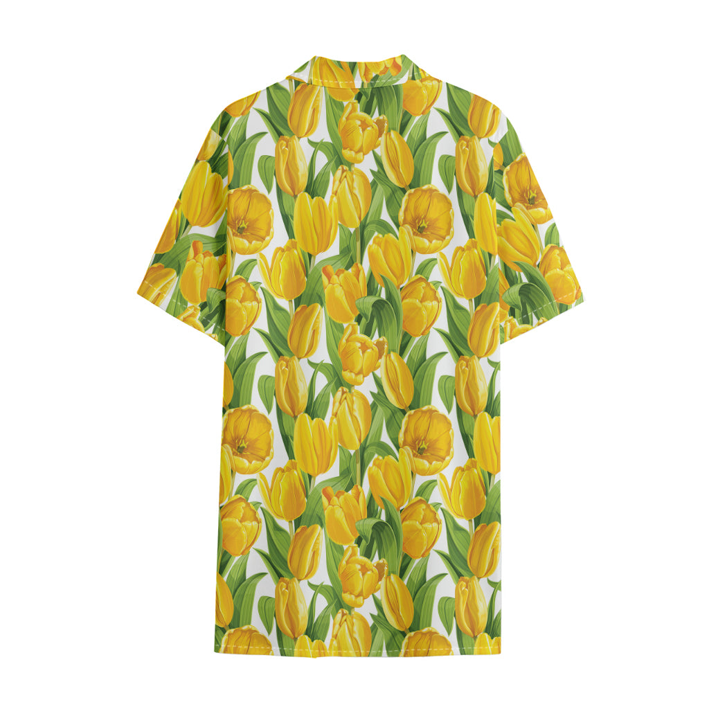 Yellow Spring Tulip Pattern Print Cotton Hawaiian Shirt