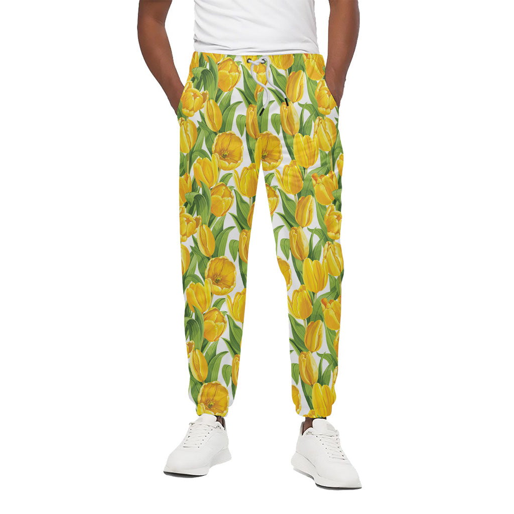 Yellow Spring Tulip Pattern Print Cotton Pants