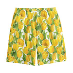 Yellow Spring Tulip Pattern Print Cotton Shorts