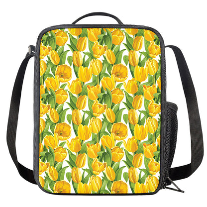 Yellow Spring Tulip Pattern Print Crossbody Lunch Bag