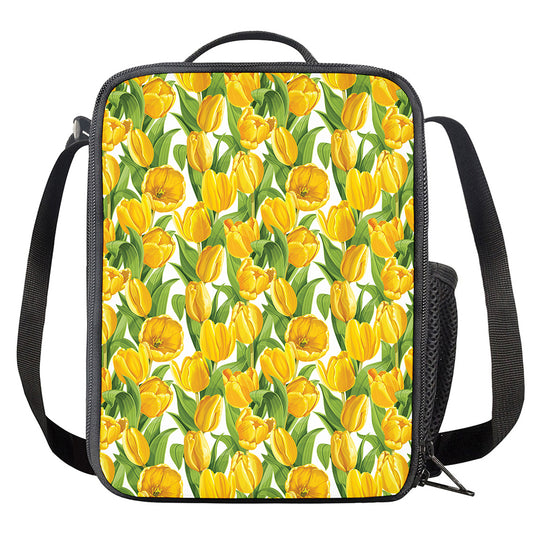Yellow Spring Tulip Pattern Print Crossbody Lunch Bag