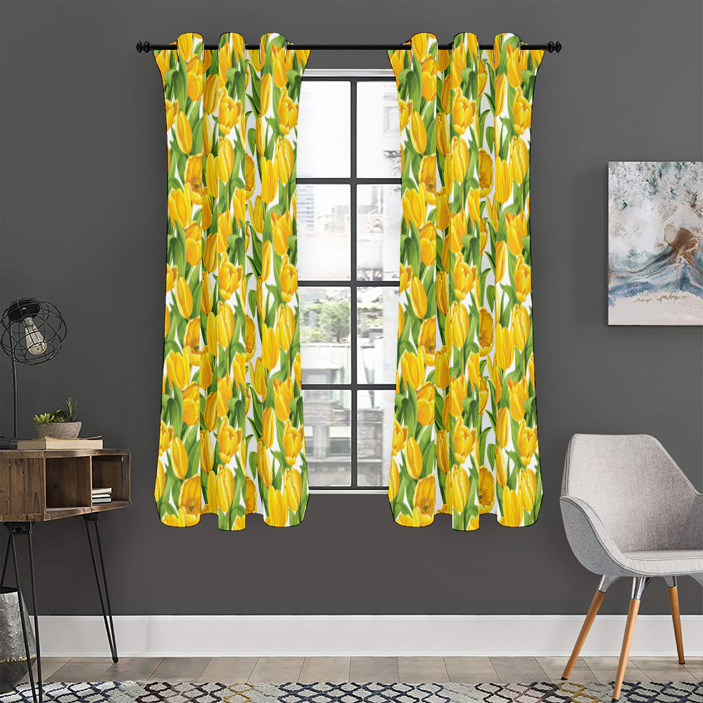 Yellow Spring Tulip Pattern Print Curtain