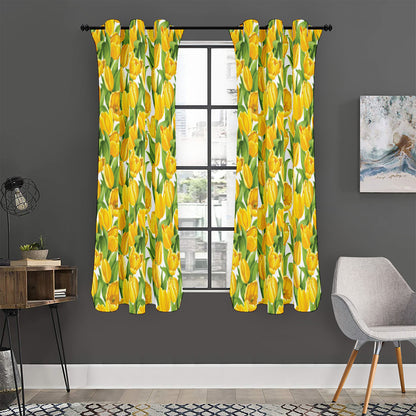 Yellow Spring Tulip Pattern Print Curtain
