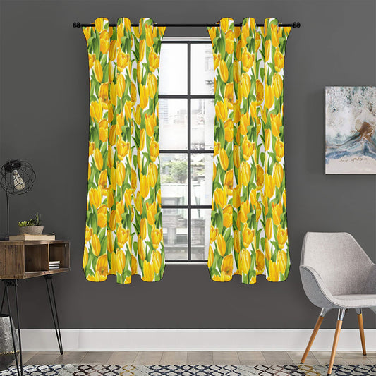 Yellow Spring Tulip Pattern Print Curtain