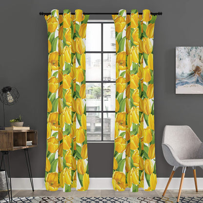 Yellow Spring Tulip Pattern Print Curtain