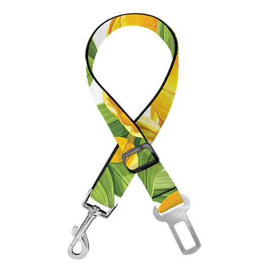 Yellow Spring Tulip Pattern Print Dog Seat Belt