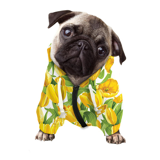 Yellow Spring Tulip Pattern Print Dog Zip Up Hoodie