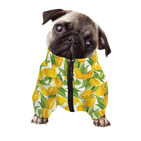 Yellow Spring Tulip Pattern Print Dog Zip Up Jacket