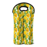 Yellow Spring Tulip Pattern Print Double Neoprene Wine Tote