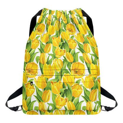 Yellow Spring Tulip Pattern Print Drawstring Backpack