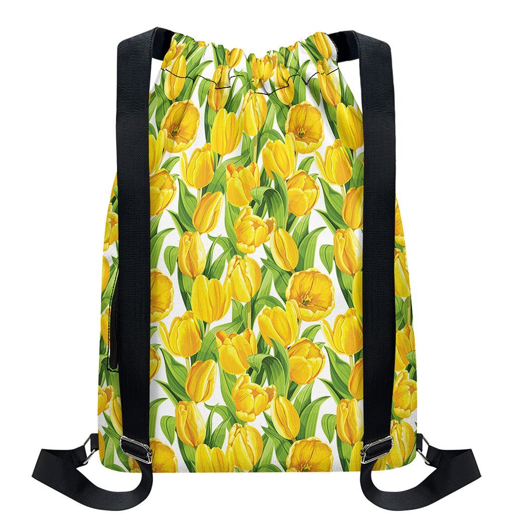 Yellow Spring Tulip Pattern Print Drawstring Backpack
