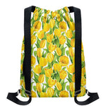 Yellow Spring Tulip Pattern Print Drawstring Backpack