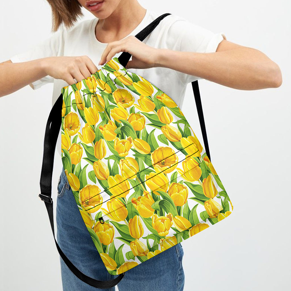 Yellow Spring Tulip Pattern Print Drawstring Backpack