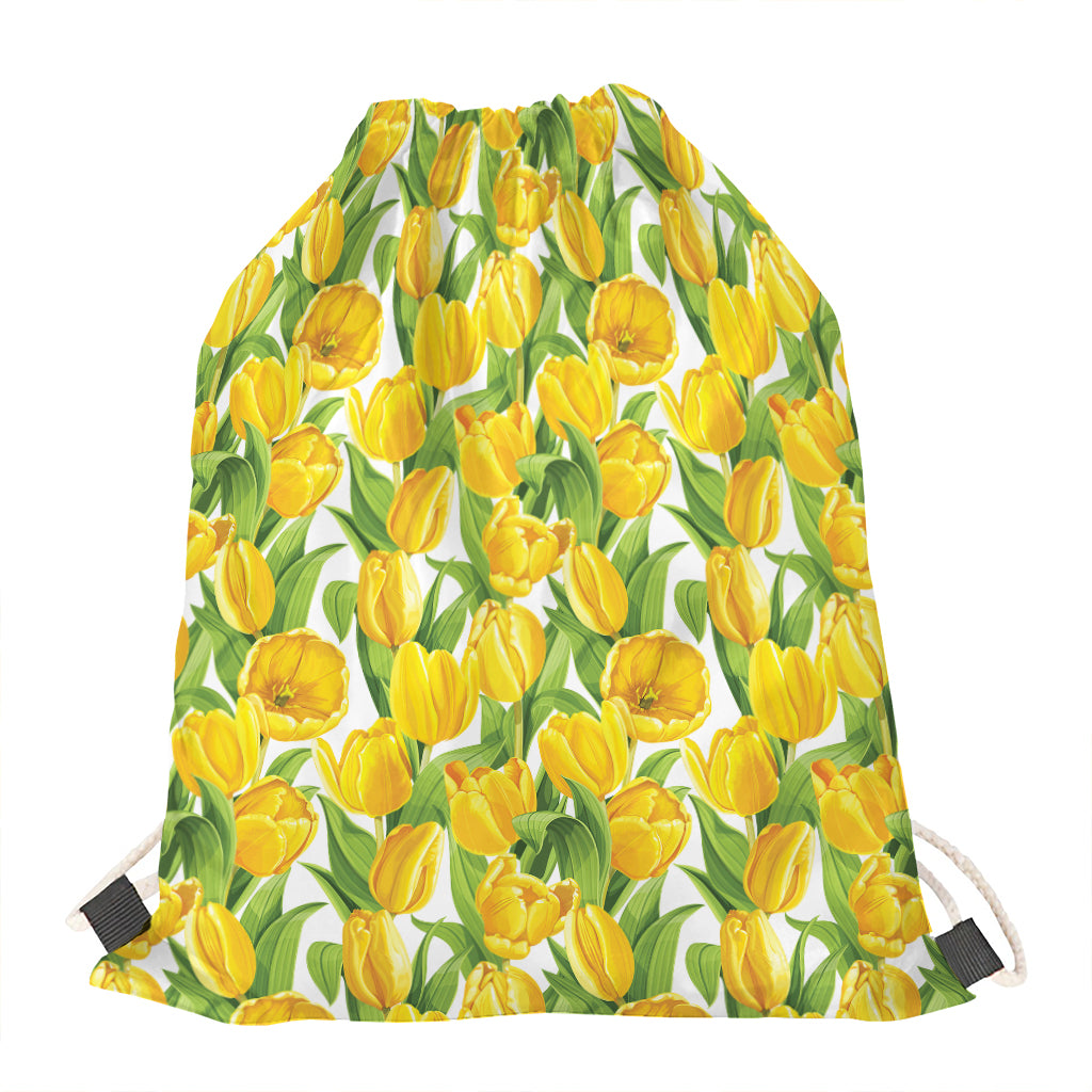 Yellow Spring Tulip Pattern Print Drawstring Bag