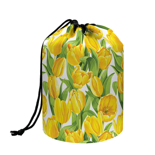 Yellow Spring Tulip Pattern Print Drawstring Makeup Bag