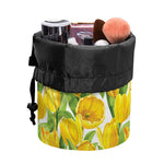 Yellow Spring Tulip Pattern Print Drawstring Makeup Bag