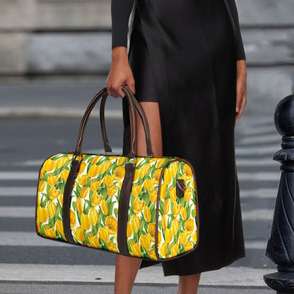 Yellow Spring Tulip Pattern Print Duffle Bag