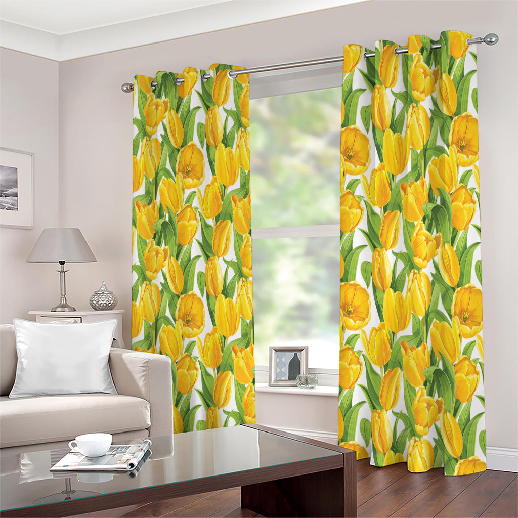 Yellow Spring Tulip Pattern Print Extra Wide Grommet Curtains