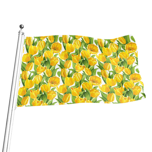 Yellow Spring Tulip Pattern Print Flag