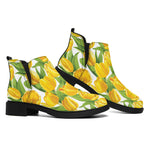 Yellow Spring Tulip Pattern Print Flat Ankle Boots