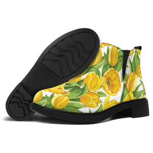 Yellow Spring Tulip Pattern Print Flat Ankle Boots