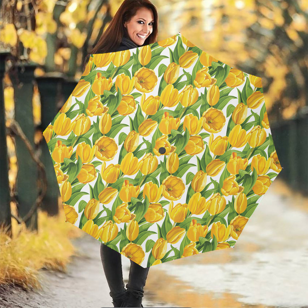 Yellow Spring Tulip Pattern Print Foldable Umbrella