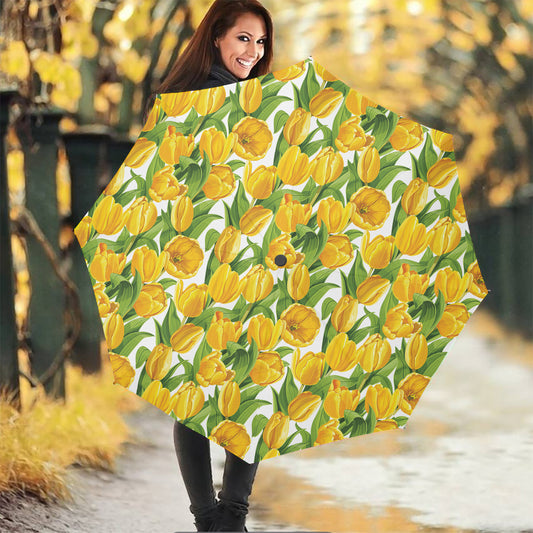 Yellow Spring Tulip Pattern Print Foldable Umbrella