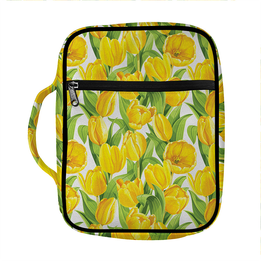 Yellow Spring Tulip Pattern Print Front Pocket Bible Bag