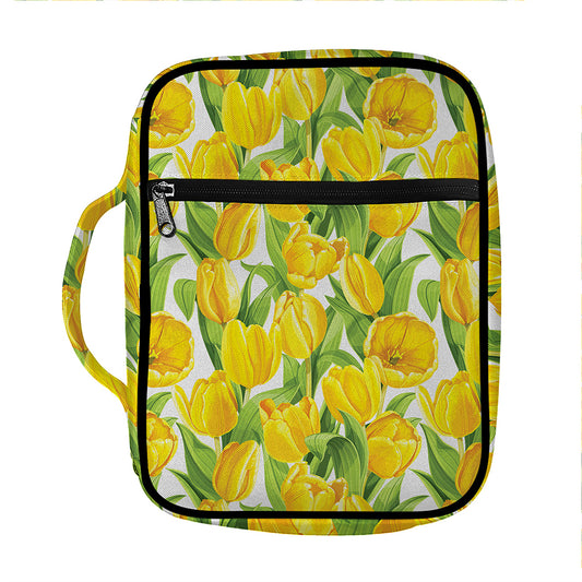 Yellow Spring Tulip Pattern Print Front Pocket Bible Bag
