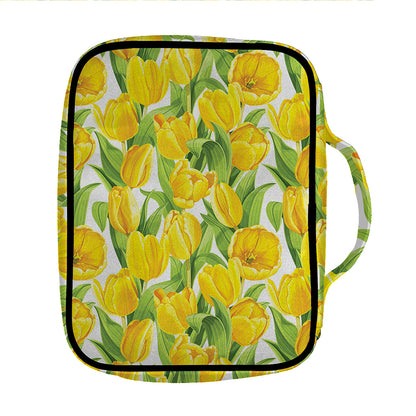 Yellow Spring Tulip Pattern Print Front Pocket Bible Bag