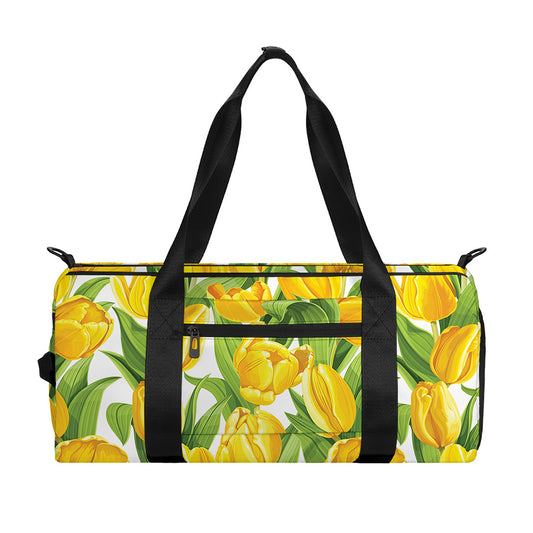 Yellow Spring Tulip Pattern Print Gym Bag