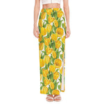 Yellow Spring Tulip Pattern Print High Slit Maxi Skirt