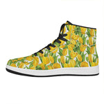 Yellow Spring Tulip Pattern Print High Top Leather Sneakers