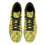 Yellow Spring Tulip Pattern Print High Top Leather Sneakers